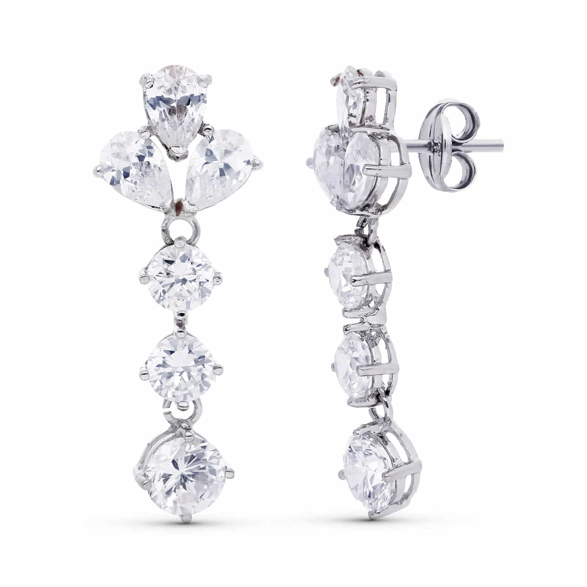 Cercei lungi de mireasă din aur alb de 18 carate 30X11 mm Închidere tip fluture