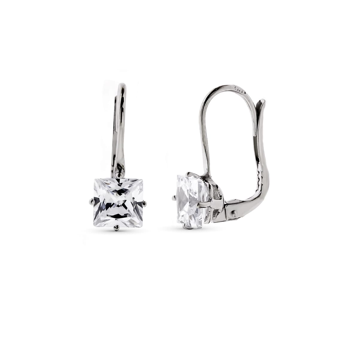 18K Boucles d'oreilles en Or Blanc & Zircon 6X6MM 17X6MM