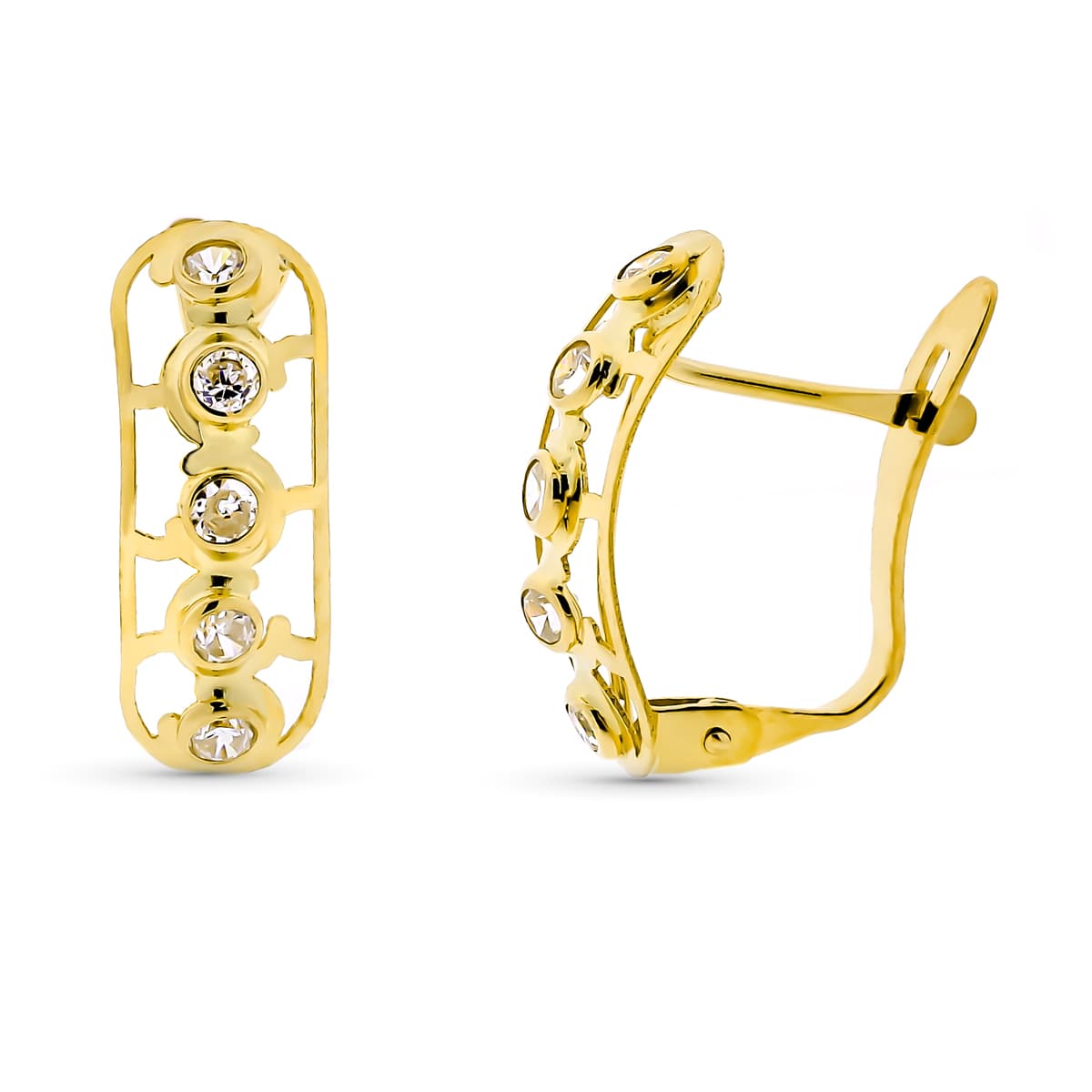 18K Yellow Gold Open Earrings 14X6 mm Catalan Clasp
