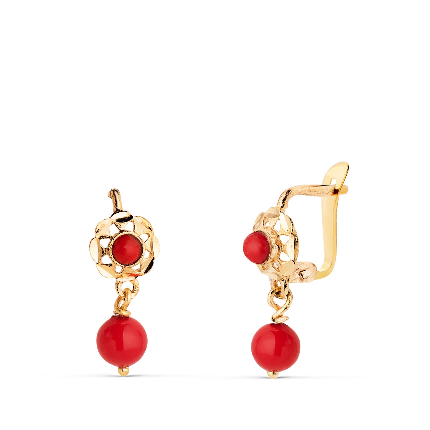 Boucles d'oreilles Or Jaune 18K Coraline Cubaine 15X6 mm Fermoir Catalan