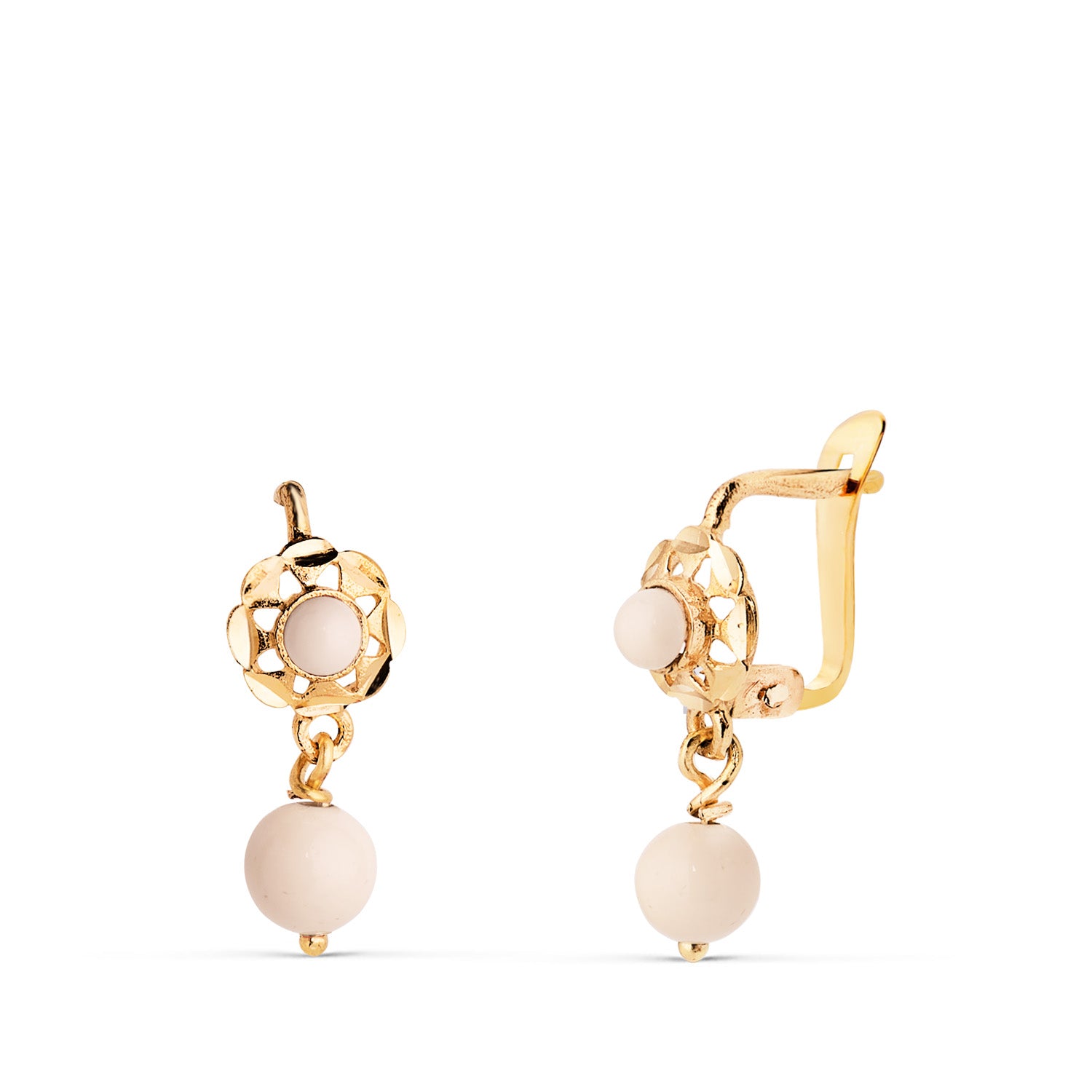 Boucles d'oreilles Or Jaune 18K Ivoire Cubain 15X6 mm Fermoir Catalan