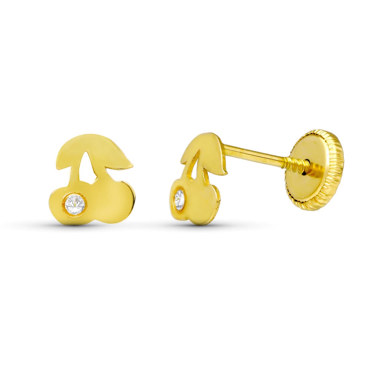 18 Ayar Sarı Altın Kiraz Küpe. 5X5 mm Vidalı Toka
