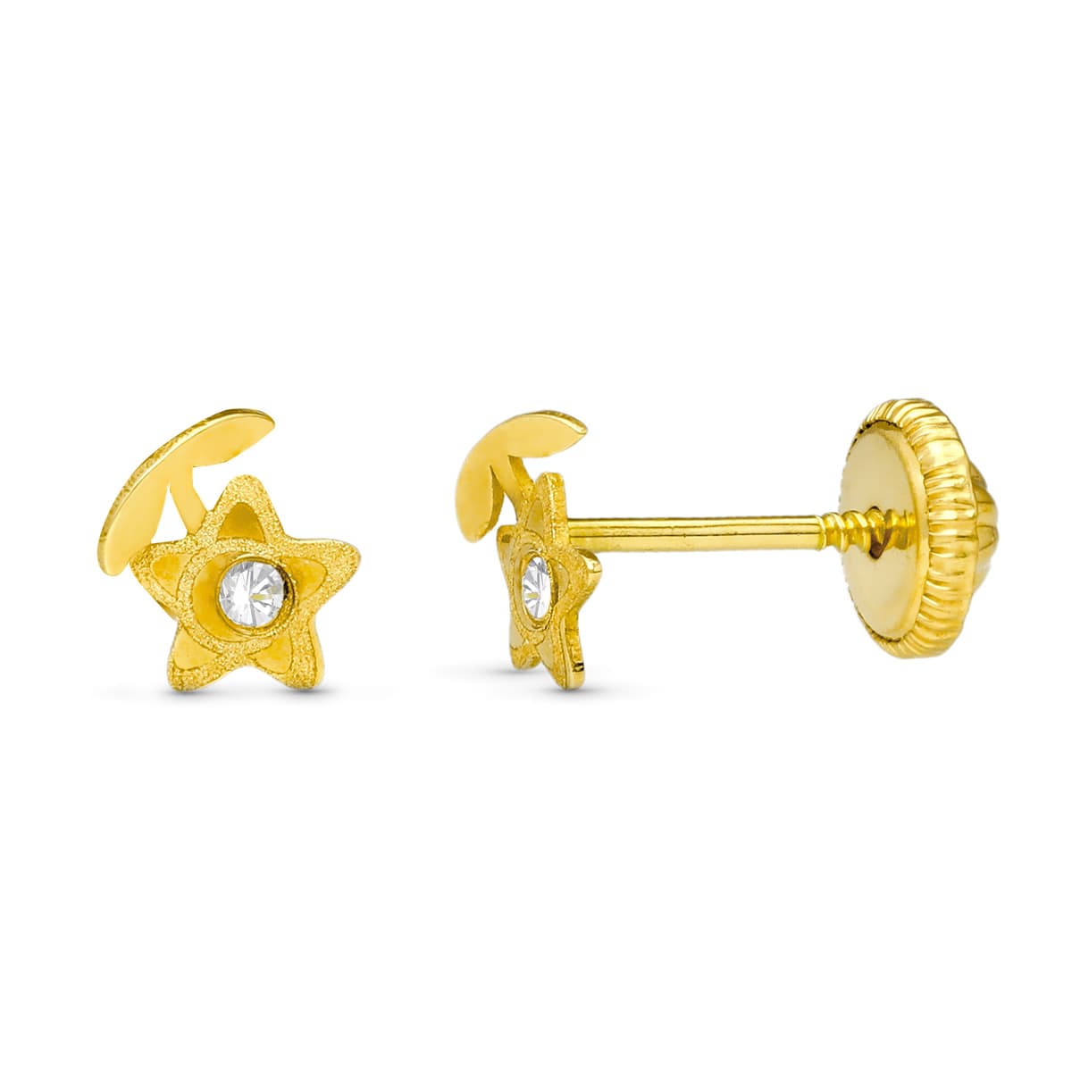 18K Sarı Altın Lazer Çiçek Saplama Küpe. 5X4 mm Vidalı Toka