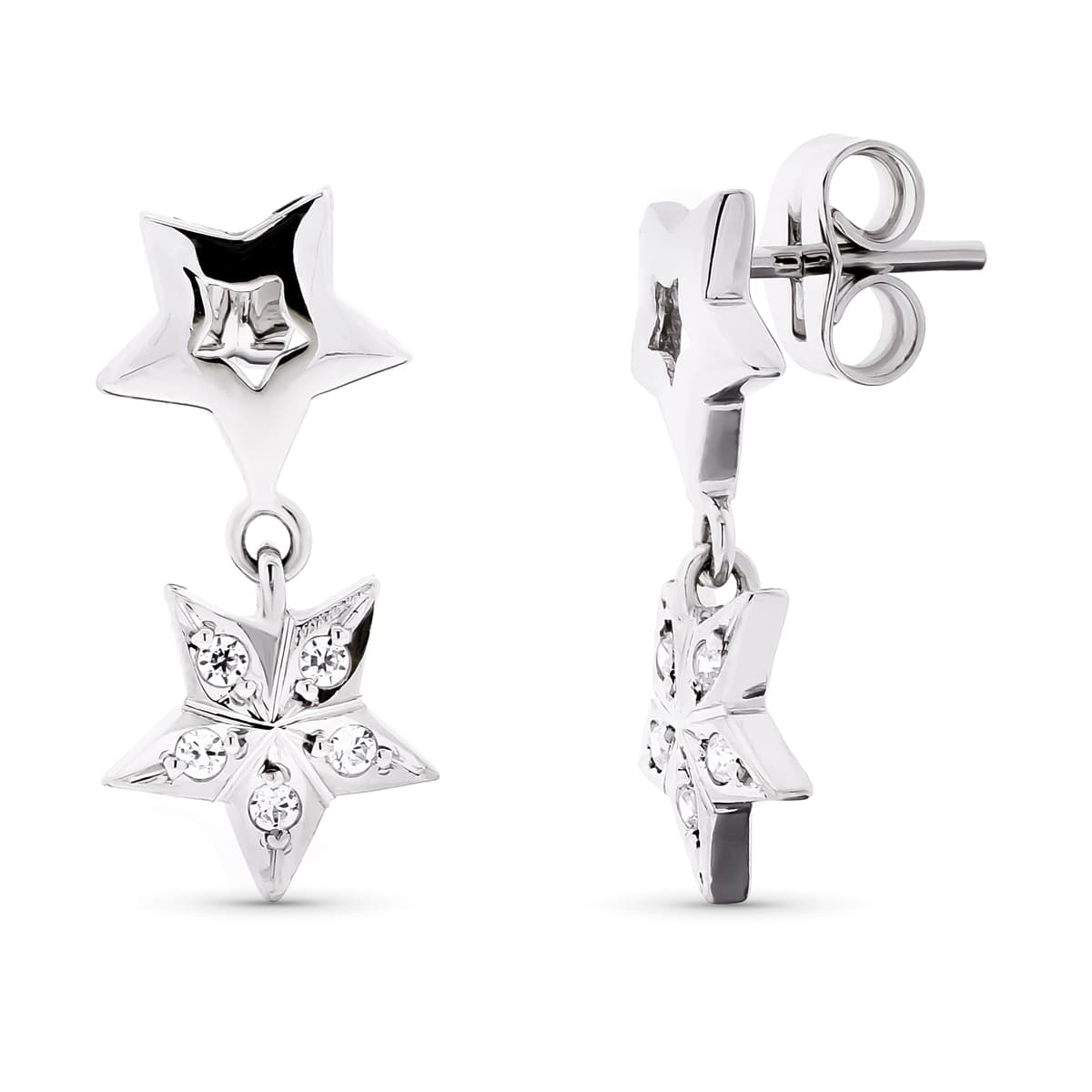 Brincos estrela em ouro branco 18K com fecho borboleta