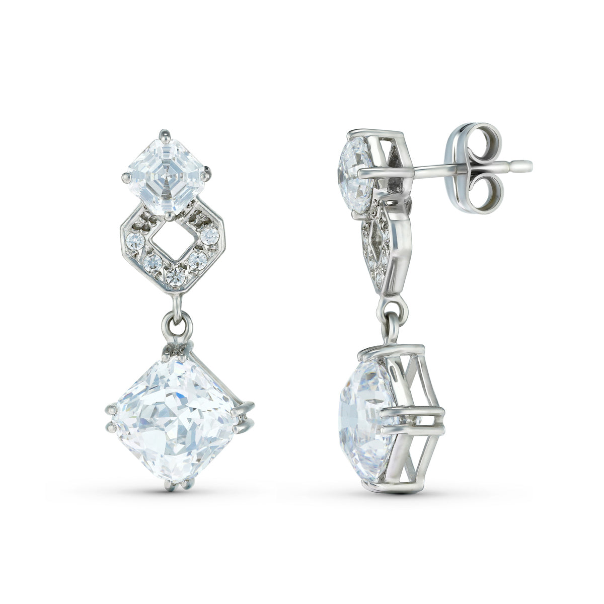 18K Boucles d'oreilles Or Blanc Zircons 26 X 11 mm