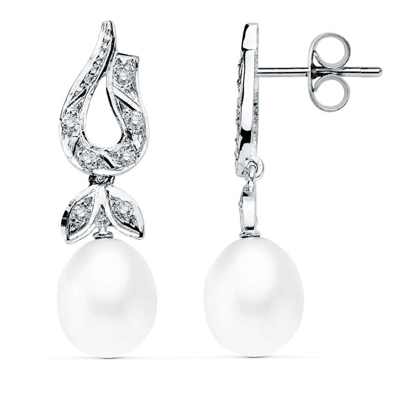 18K Boucles d'oreilles Perle en Or Blanc Fermoir Poussettes Papillon