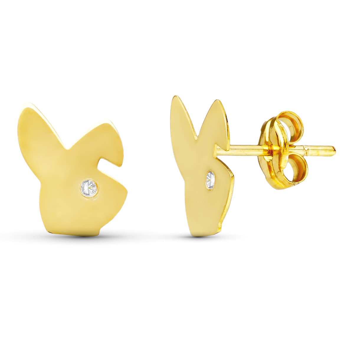 18 Ayar Sarı Altın Tavşan Küpe. 10X8 mm Kelebek Bebek Arabası Tokası