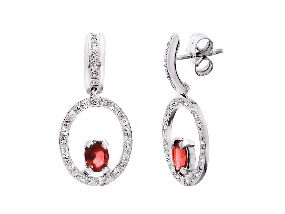 18 K hvidguld Ruby og Zircon øreringe med Butterfly Push lås