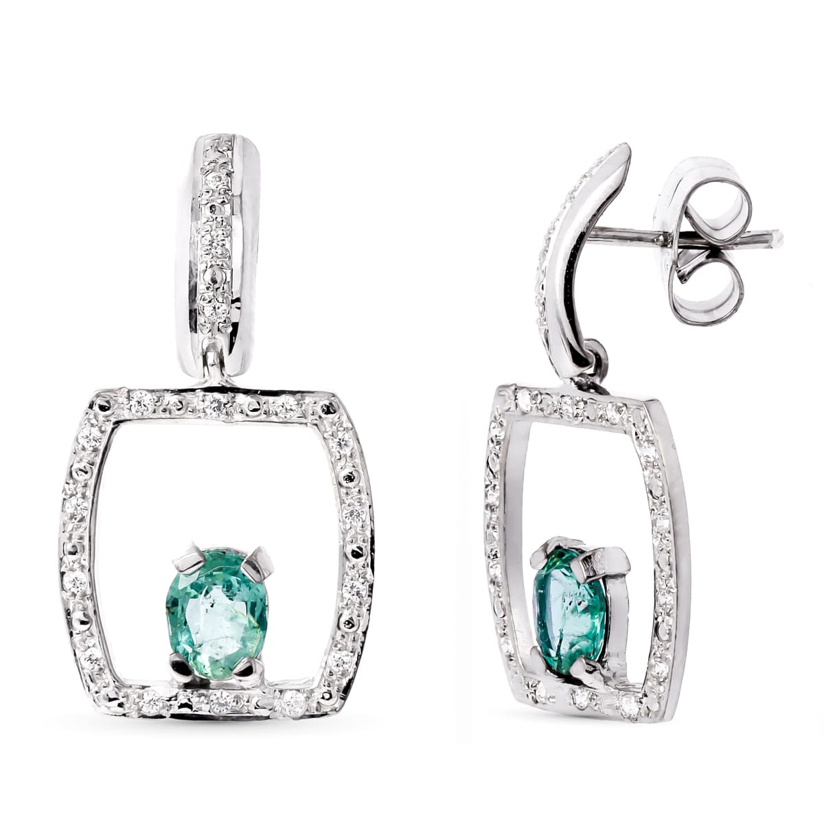 Pendientes Oro Blanco 18K Esmeralda 5X4 mm Cierre Mariposa