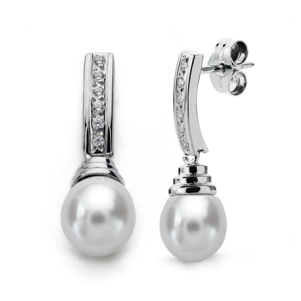 18K gull Zircon Pearl øredobber med Butterfly Push lås