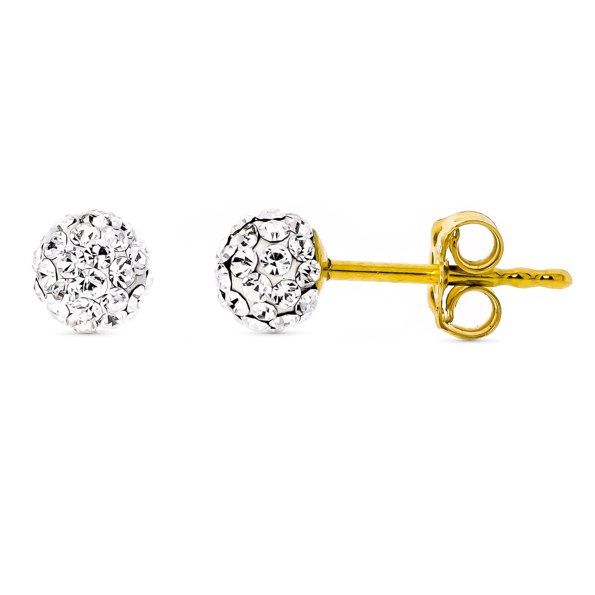 Pendientes Bolas Oro Amarillo 18K con Circonitas Cierre Mariposa 5 mm