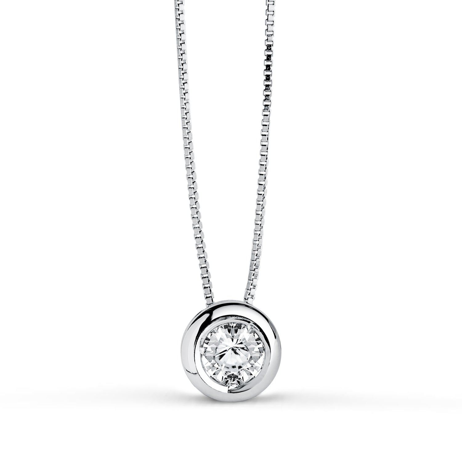 18K witgouden ketting met ring en zirkonia Breedte: 6,5 mm Venetiaanse ketting 45CM