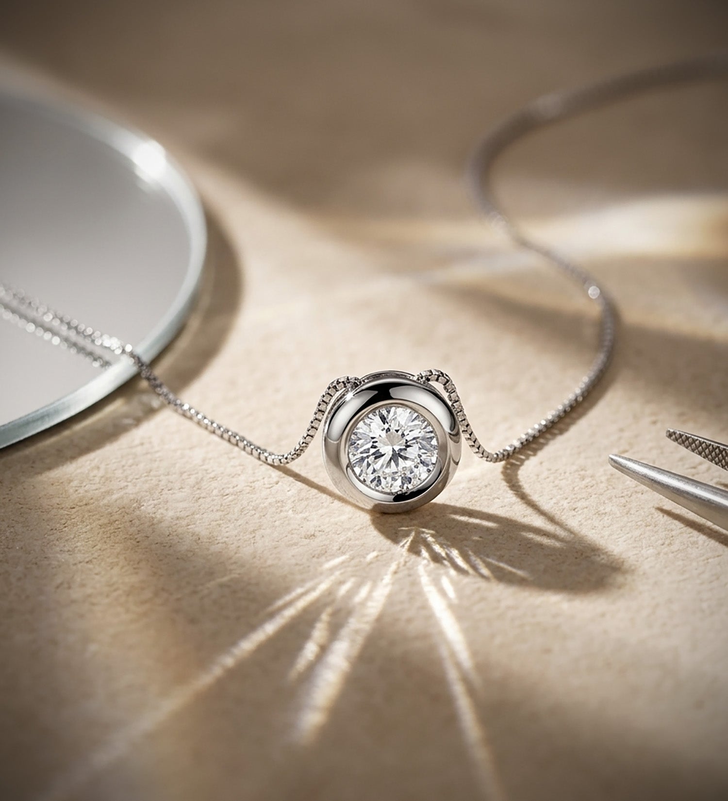 18K witgouden ketting met ring en zirkonia Breedte: 6,5 mm Venetiaanse ketting 45CM