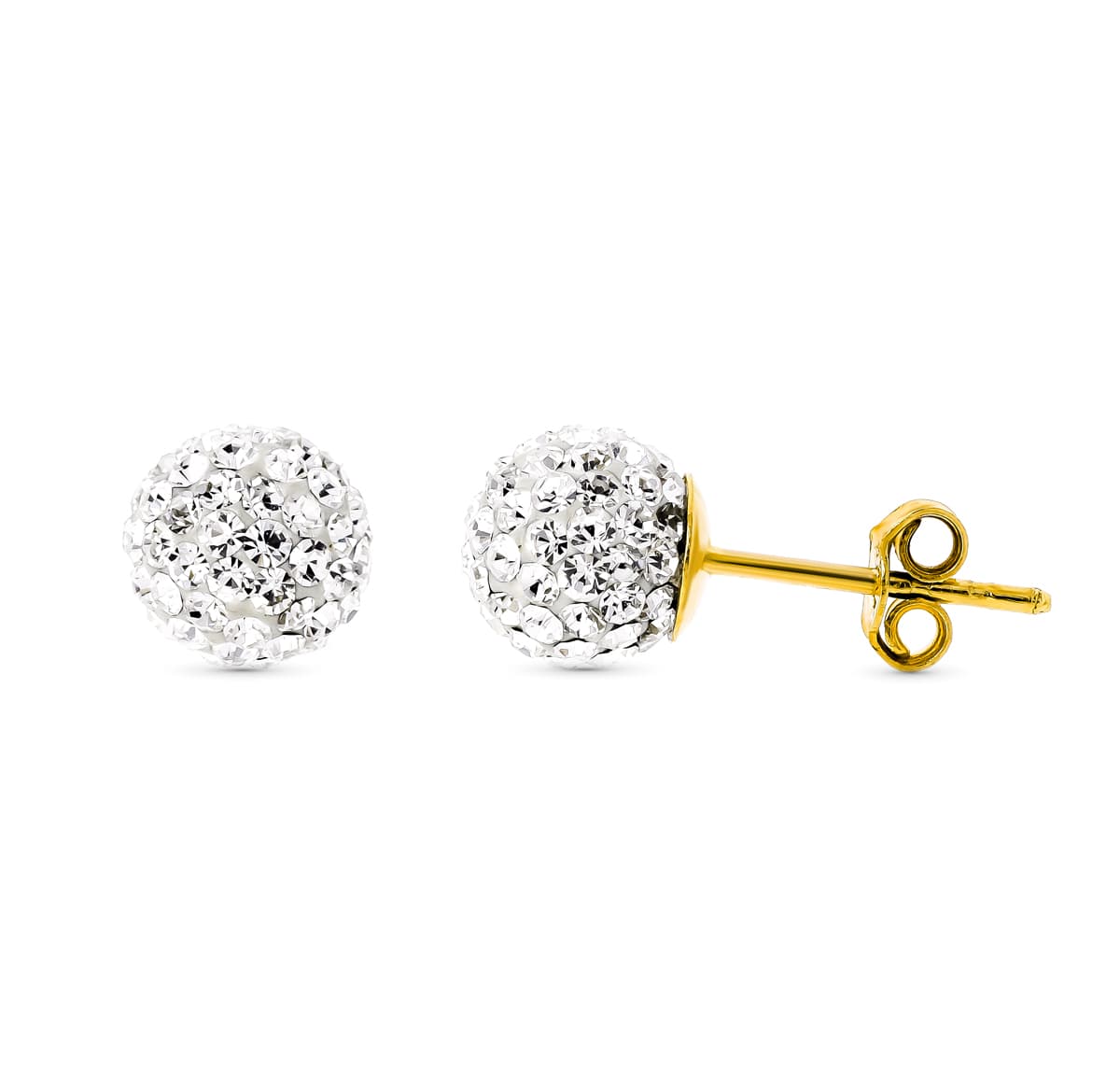 Pendientes Bola Oro Amarillo 18K con Circonitas Cierre Mariposa 7 mm