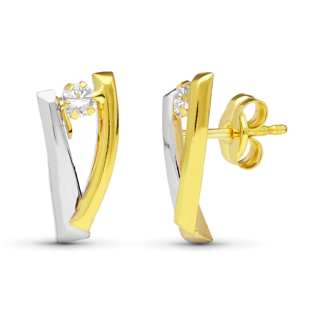 18K Boucles d'oreilles Zircon en Or Fermoir Poussettes Papillon