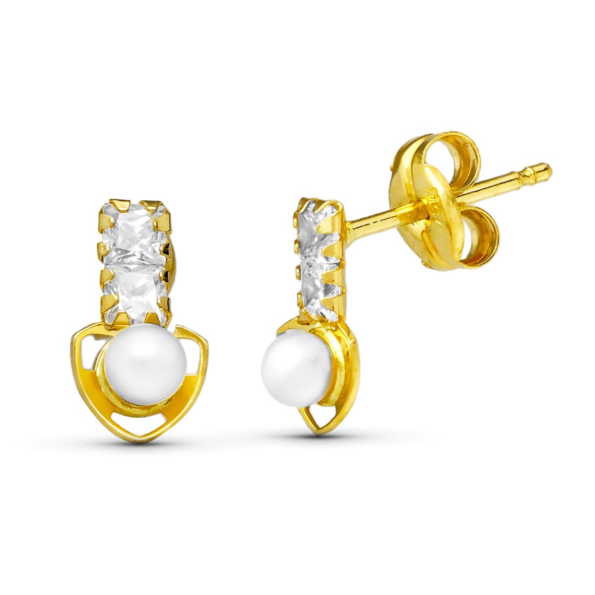 18 Ayar Sarı Altın Üçgen Küpe. 8X4 mm Kelebek Bebek Arabası Tokası
