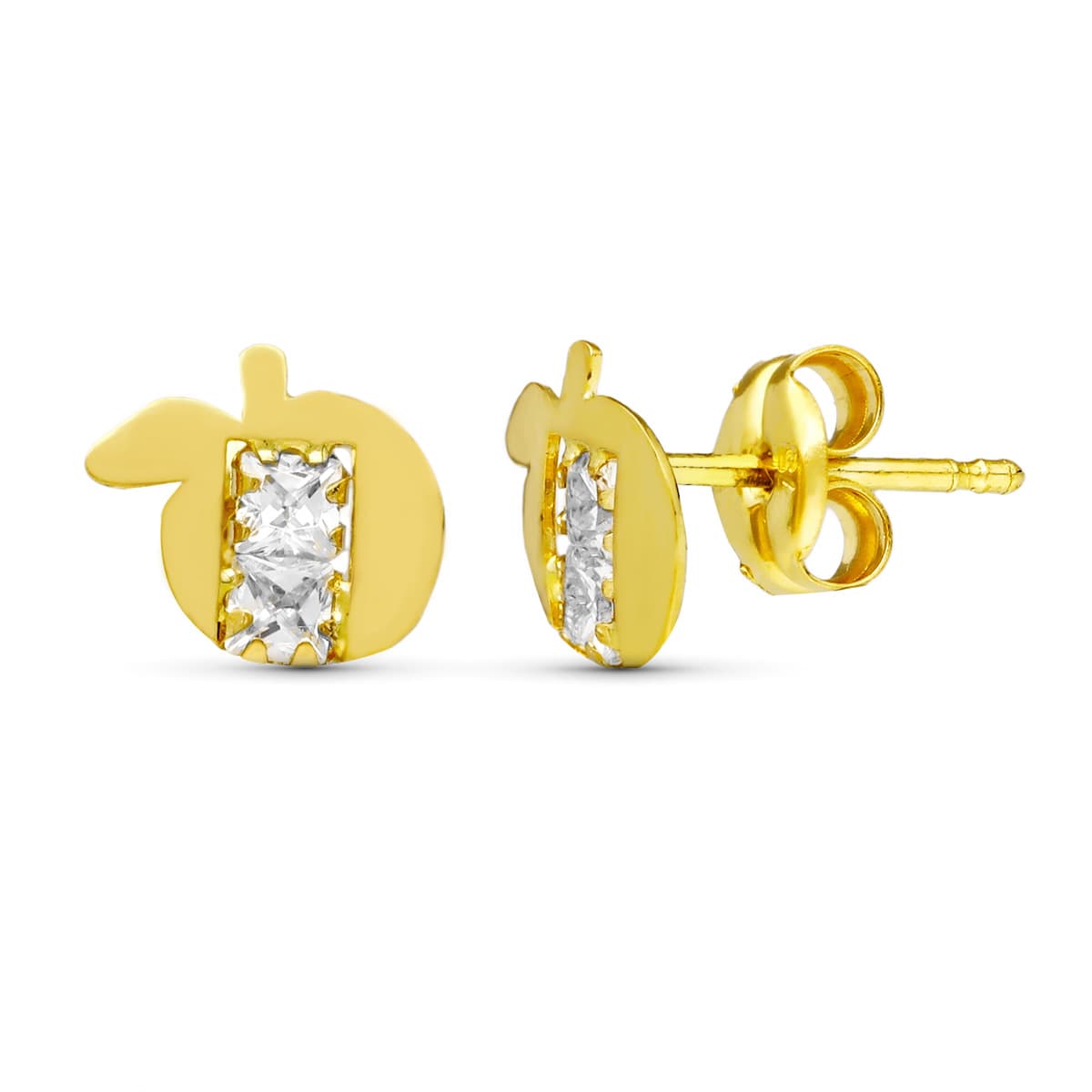 18 Ayar Sarı Altın Elma Küpe. 7X6 mm Kelebek Bebek Arabası Tokası