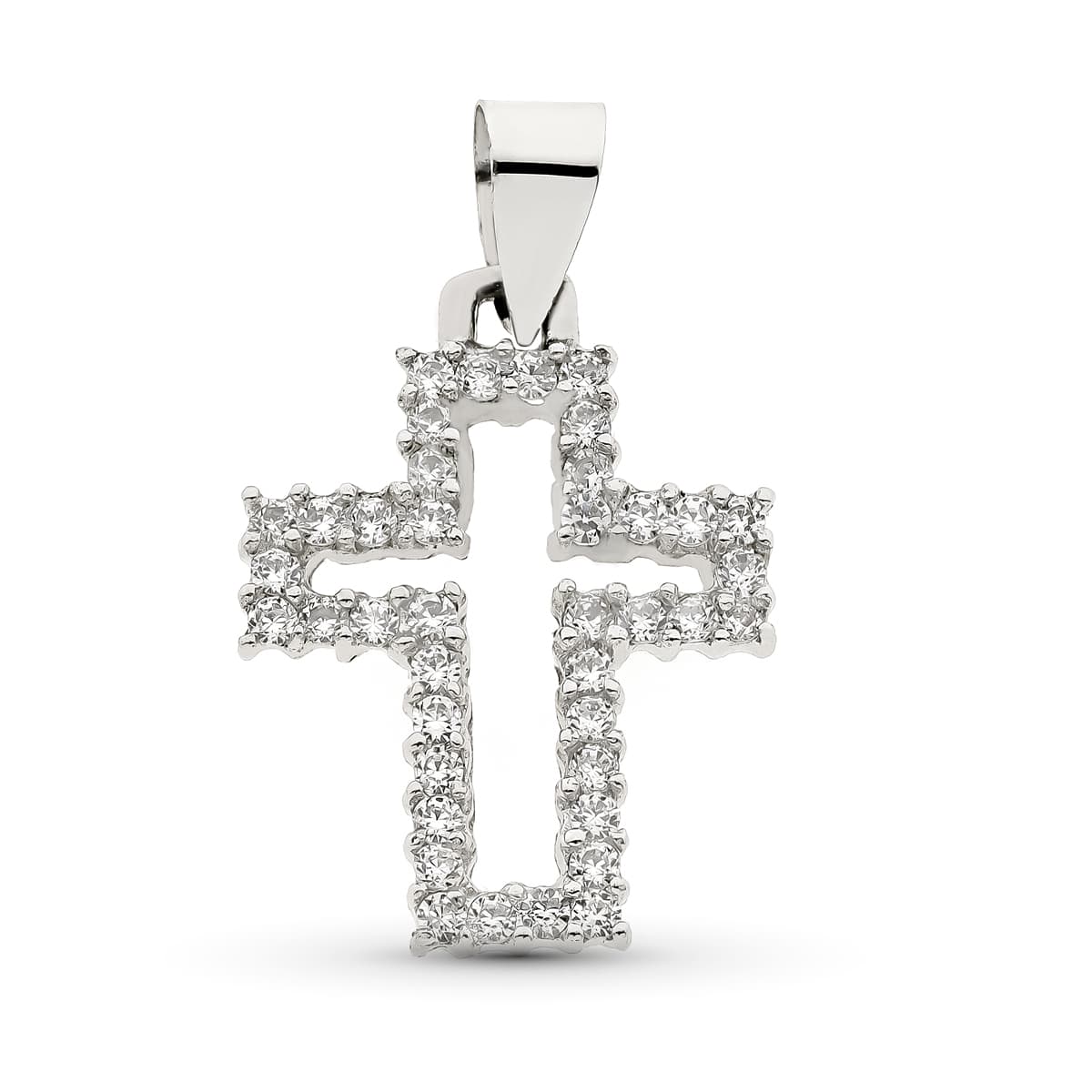Cruce din Aur Alb de 18K cu Zirconiu 23X17 mm