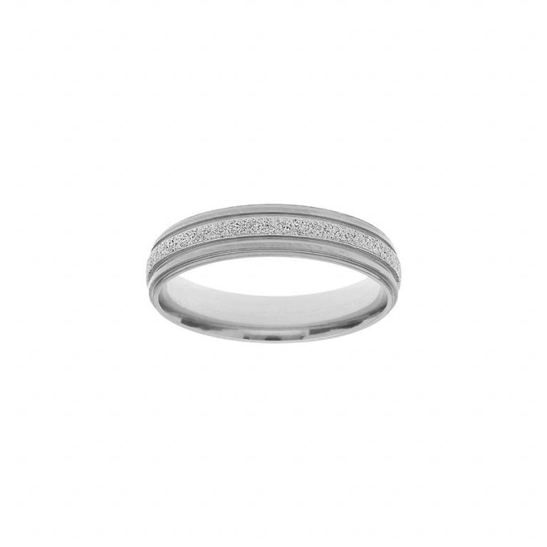Bague alliance motif double ligne en acier