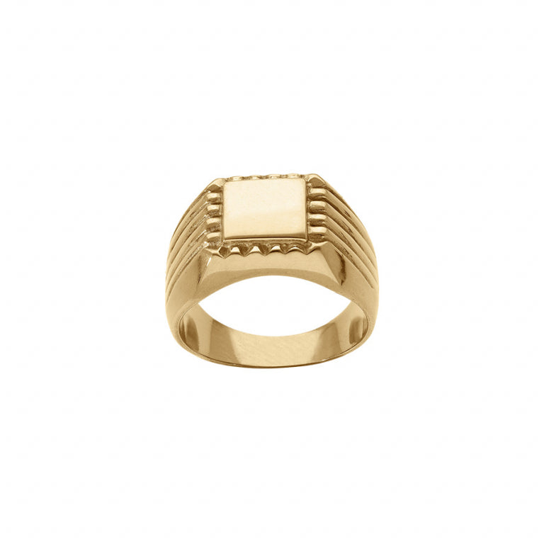 Square plate ring in polished steel, front view