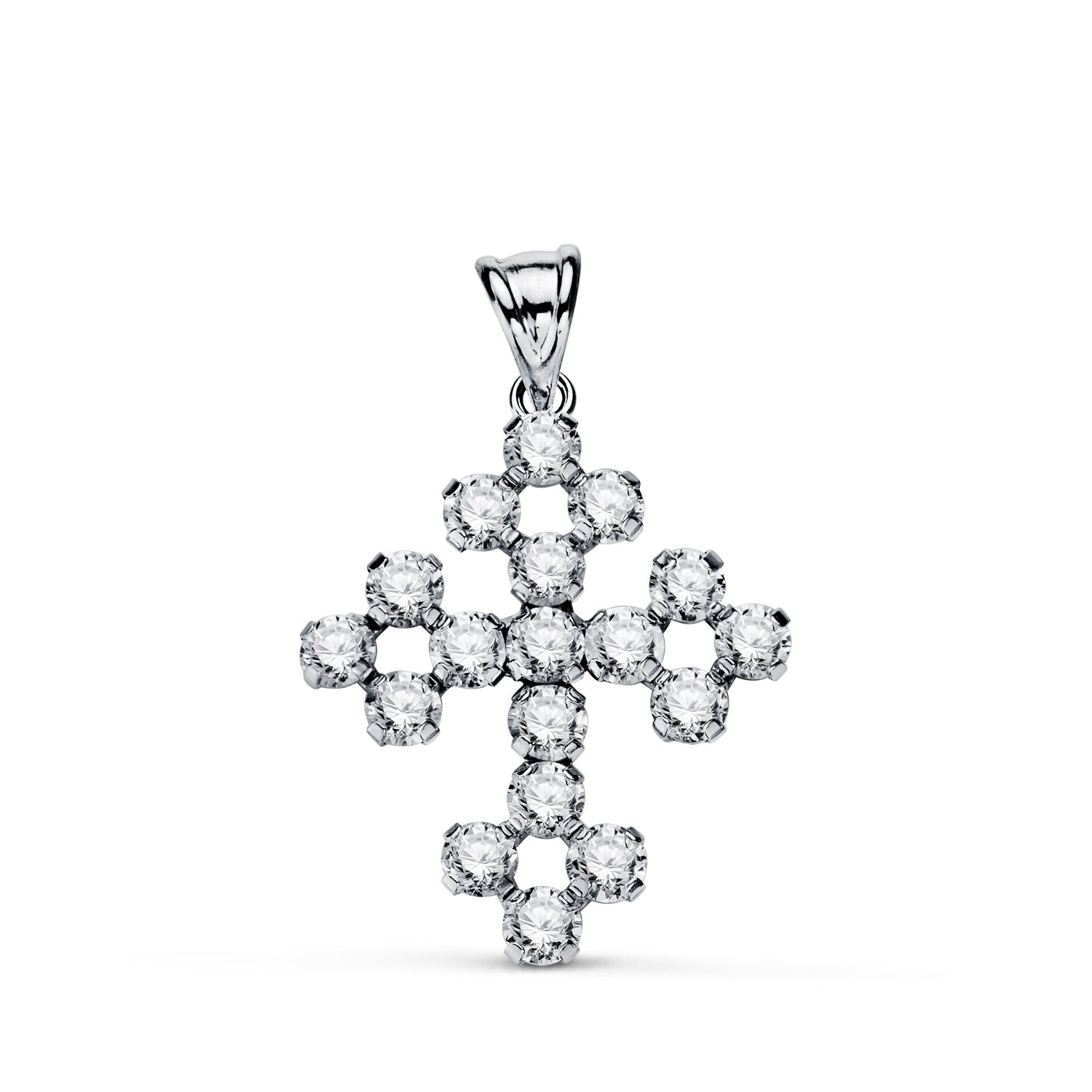 Cruz em ouro branco 18K com zircônia cúbica nas garras Tamanho: 24 x 19 mm