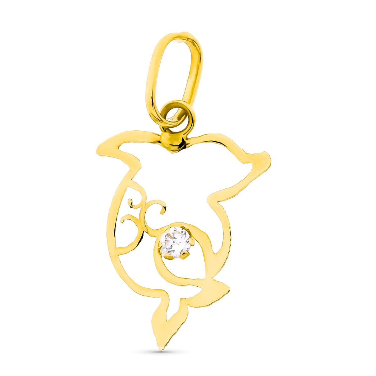 Dolphin Kolye 18K Sarı Altın Zirkon 16X10 mm