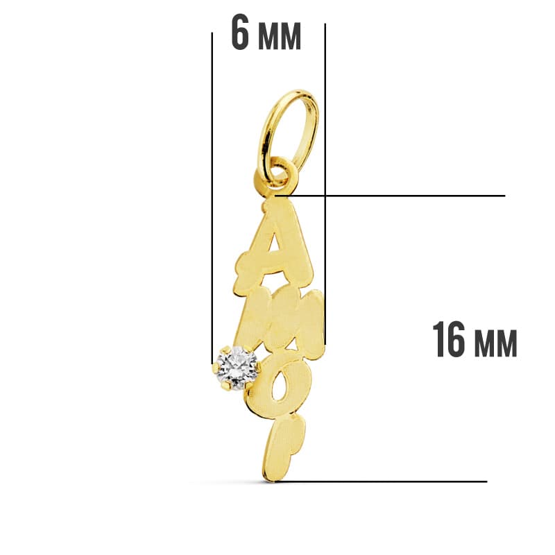 18 Ayar Sarı Altın Kübik Zirkonya Aşk Kolye 19X6 mm