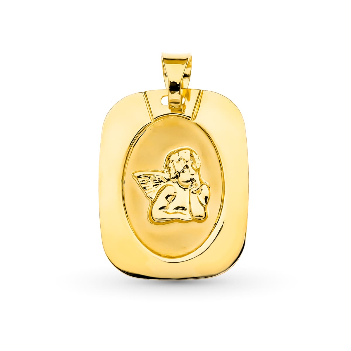 Médaille en Or Jaune 18K Ange Burlon Laser 20X15 mm