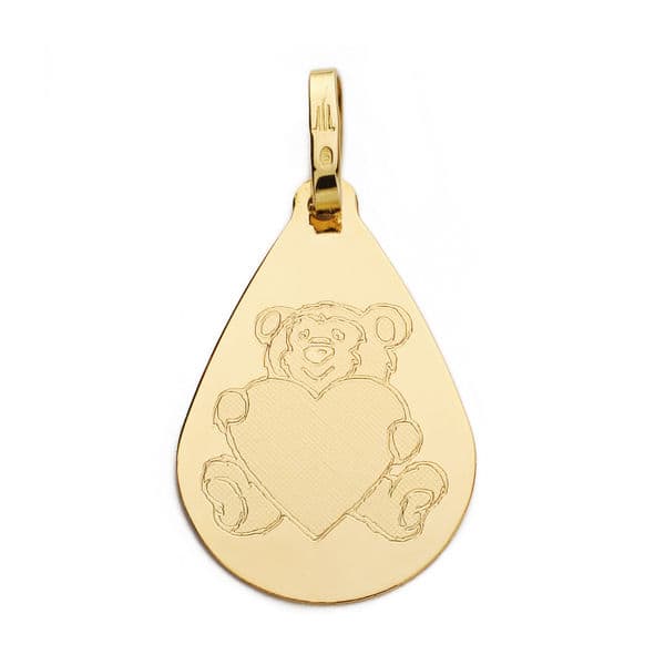 18K gult gull Bjørn Drop Heart Anheng 21X14 mm