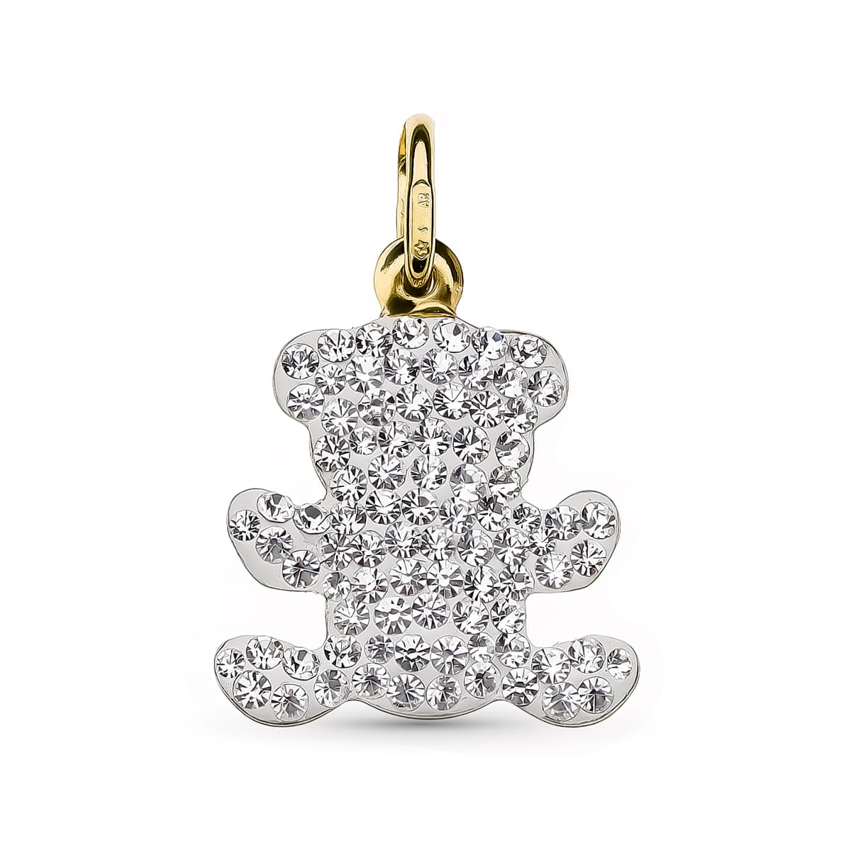 Pingente Urso e Zircões em Ouro Bicolor 18K 21 X 17 mm