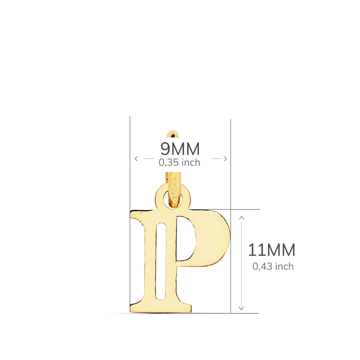 18K gult gull anheng Initial "p" 11X9 mm