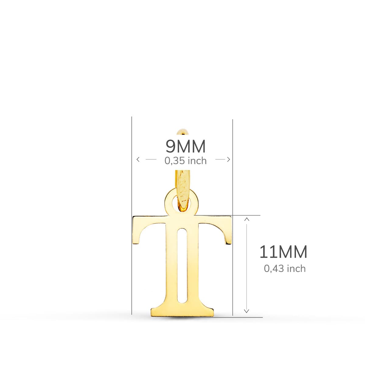18K geelgouden hanger met initiële "t" 11X9 mm