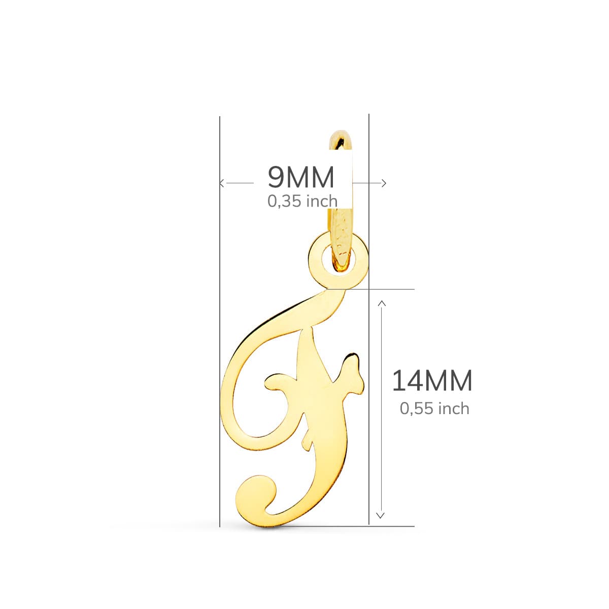 18K gult guld hängsmycke Initial "f" 14X9 mm