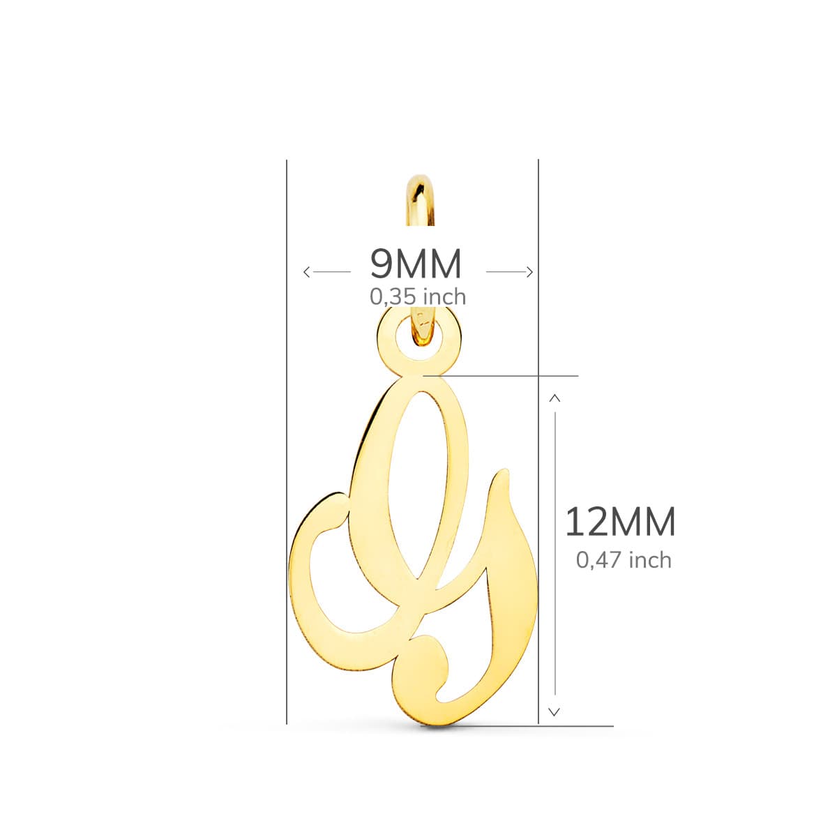 18K gult gull anheng Initial "g" 12X9 mm