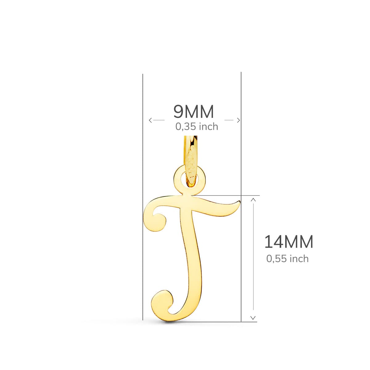 18K geelgouden hanger met initiële "t" 14X9 mm