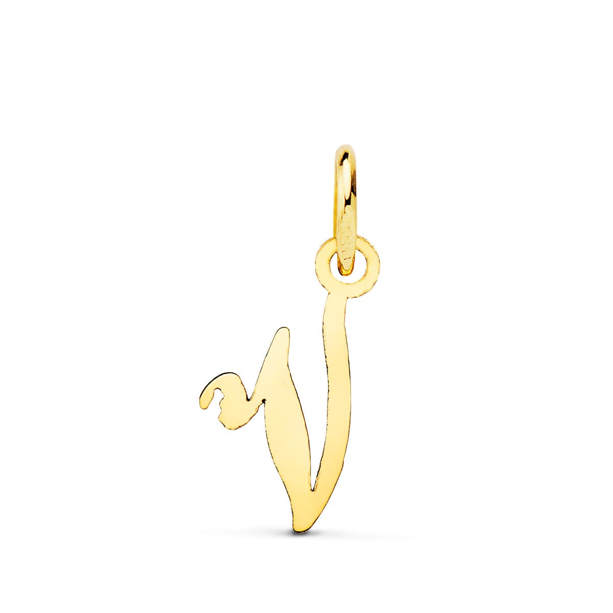 18K Yellow Gold Pendant Initial "v" 15X12 mm