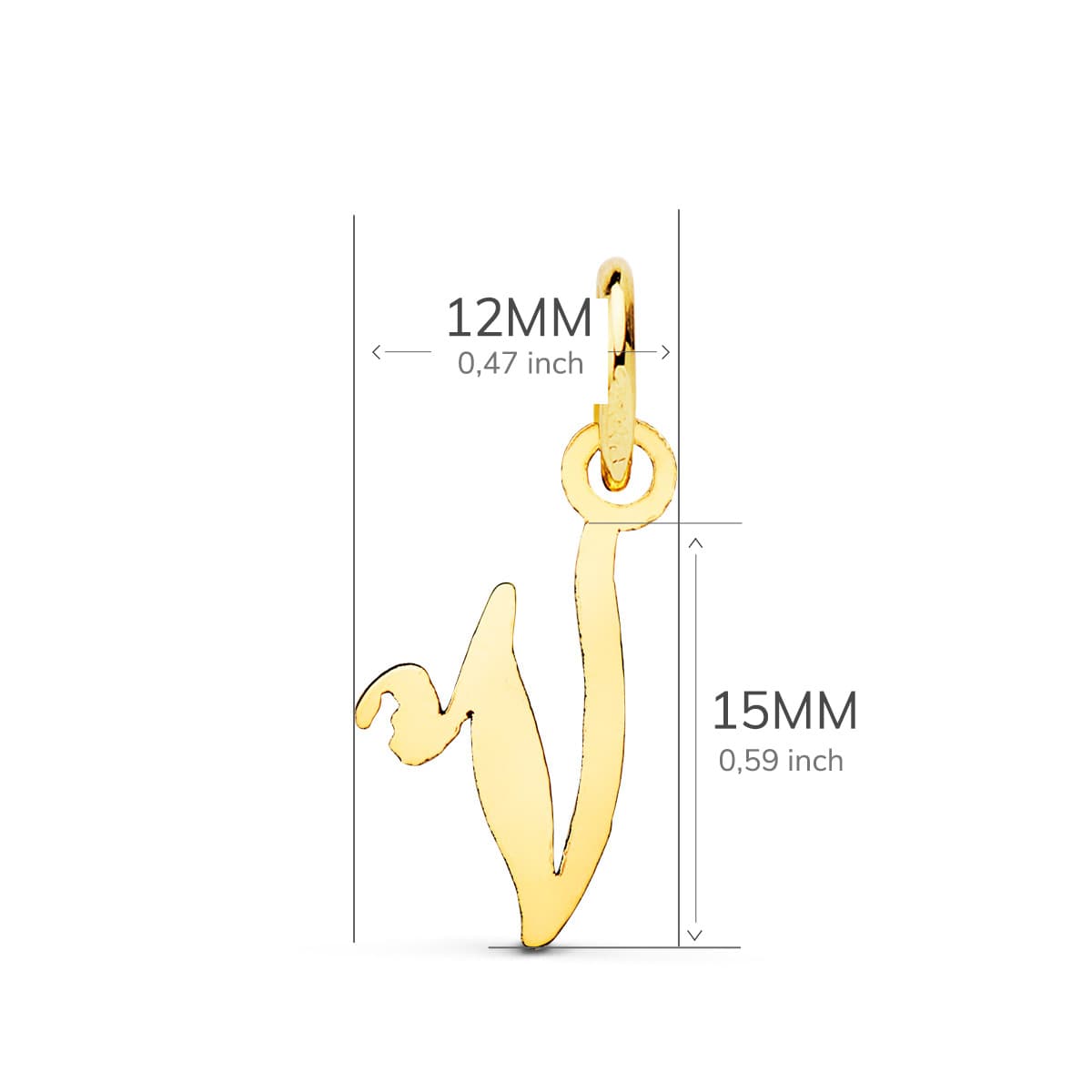 18K Yellow Gold Pendant Initial "v" 15X12 mm