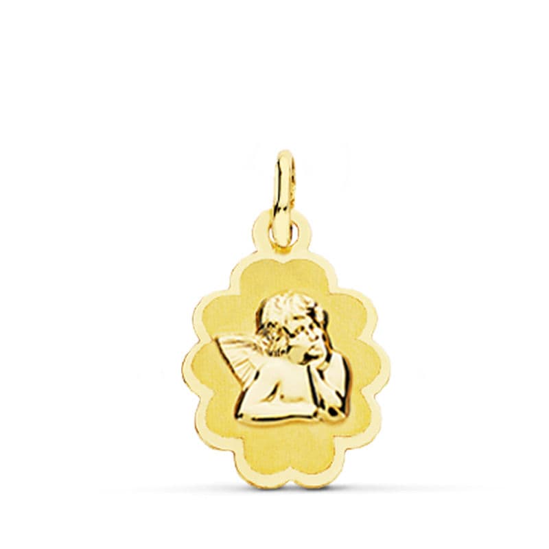 Médaille en Or Jaune 18K Ange Burlon Laser 18X12 mm