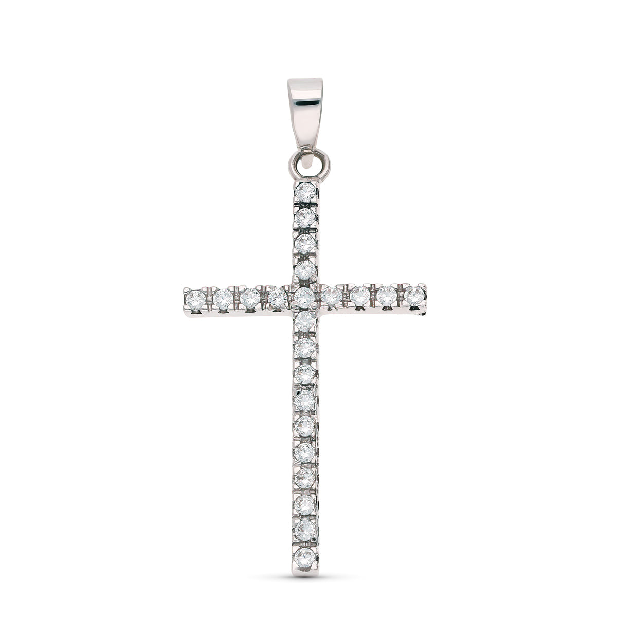 Croix Or Blanc 18K Zircon 31X17 mm