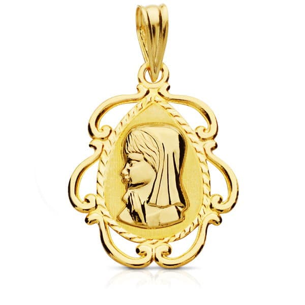 18K Gul Guld Medal Virgin Girl Teardrop 22X16 mm