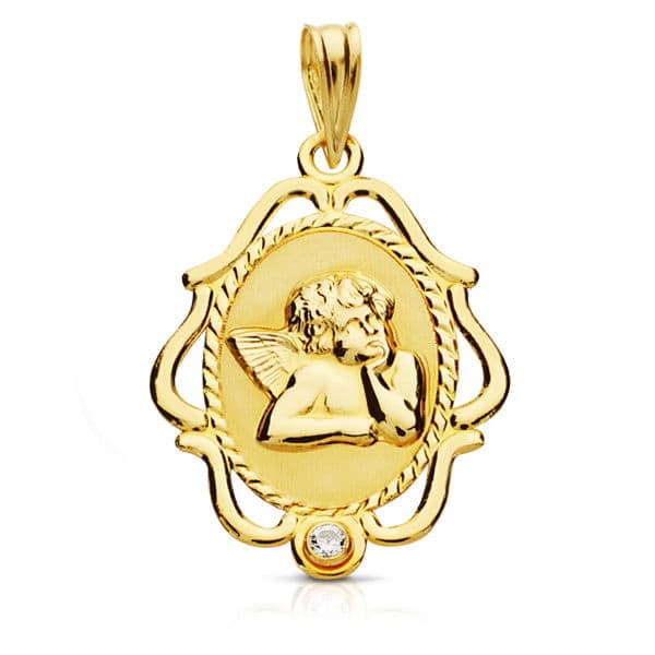 Medalie de aur galben de 18K inconjurata de un inger 24X17 mm