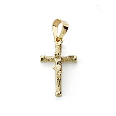 9K Pendentif en Or Jaune Christ et Croix. 19X10X1.5 mm