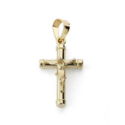 9K Pendentif en Or Jaune Christ et Croix. 18X10 mm