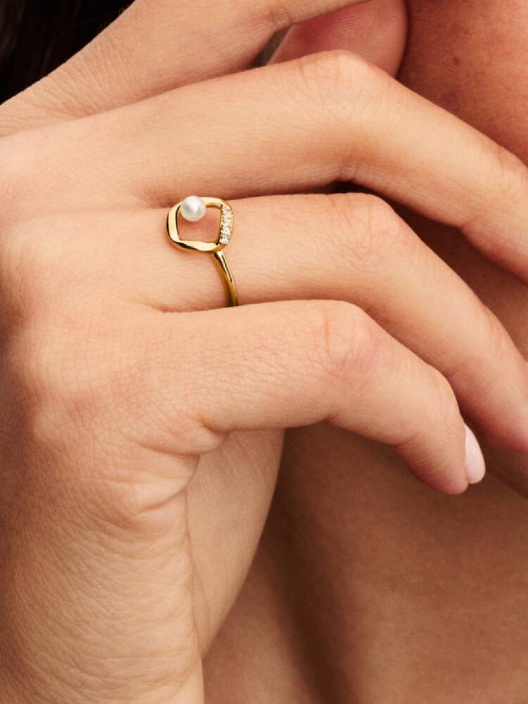 Ring Pandora - Organic Shaped Pavé Circle & Treated Freshwater Cultured Pearl | 163831C01