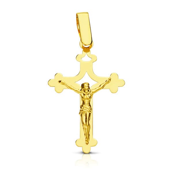 18K gult guld kors med stor blænde laser Kristus