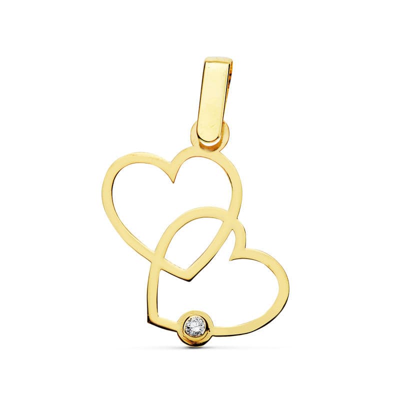 Pendentif en Or Jaune 9K avec Deux Coeurs Ajourés Joints Taille : 20X13 mm