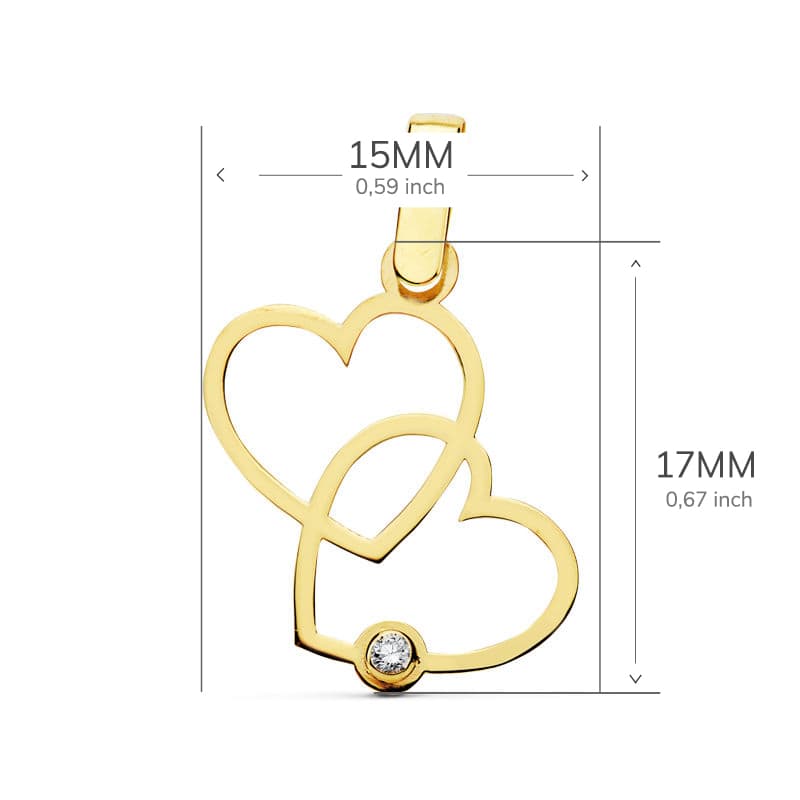 Pendentif Or Jaune 18K 2 Coeurs 17X15 mm