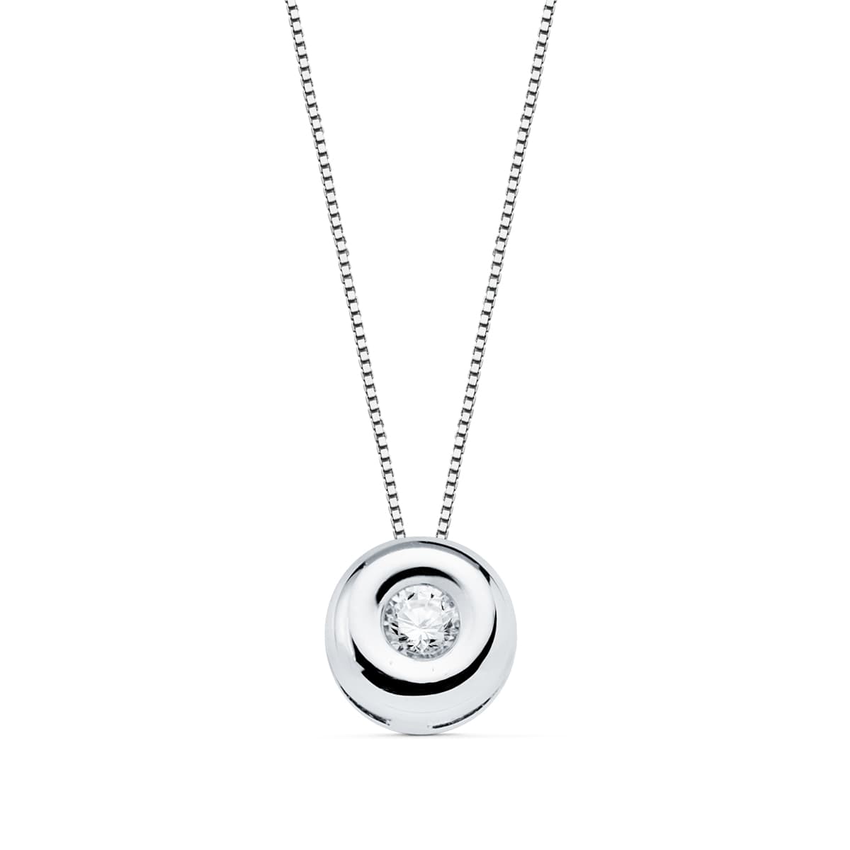 Choker en Or Blanc 18K Chaton 5MM Diamant Naturel 0,045 Qts H-i Chaîne 42CM