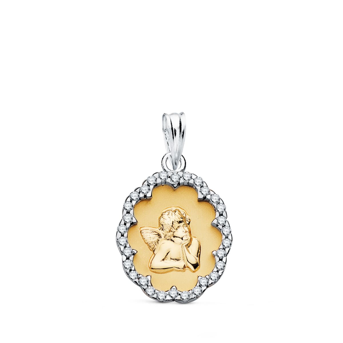 Angelot ve Zirkonlarla Çevrelenmiş 2 Altınla 18 Ayar Kolye. 17X14mm