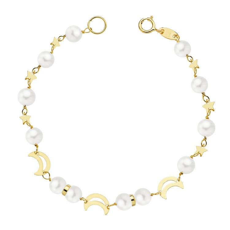 Pulseira de contas de comunhão em ouro amarelo 18K 5 mm 17 cm